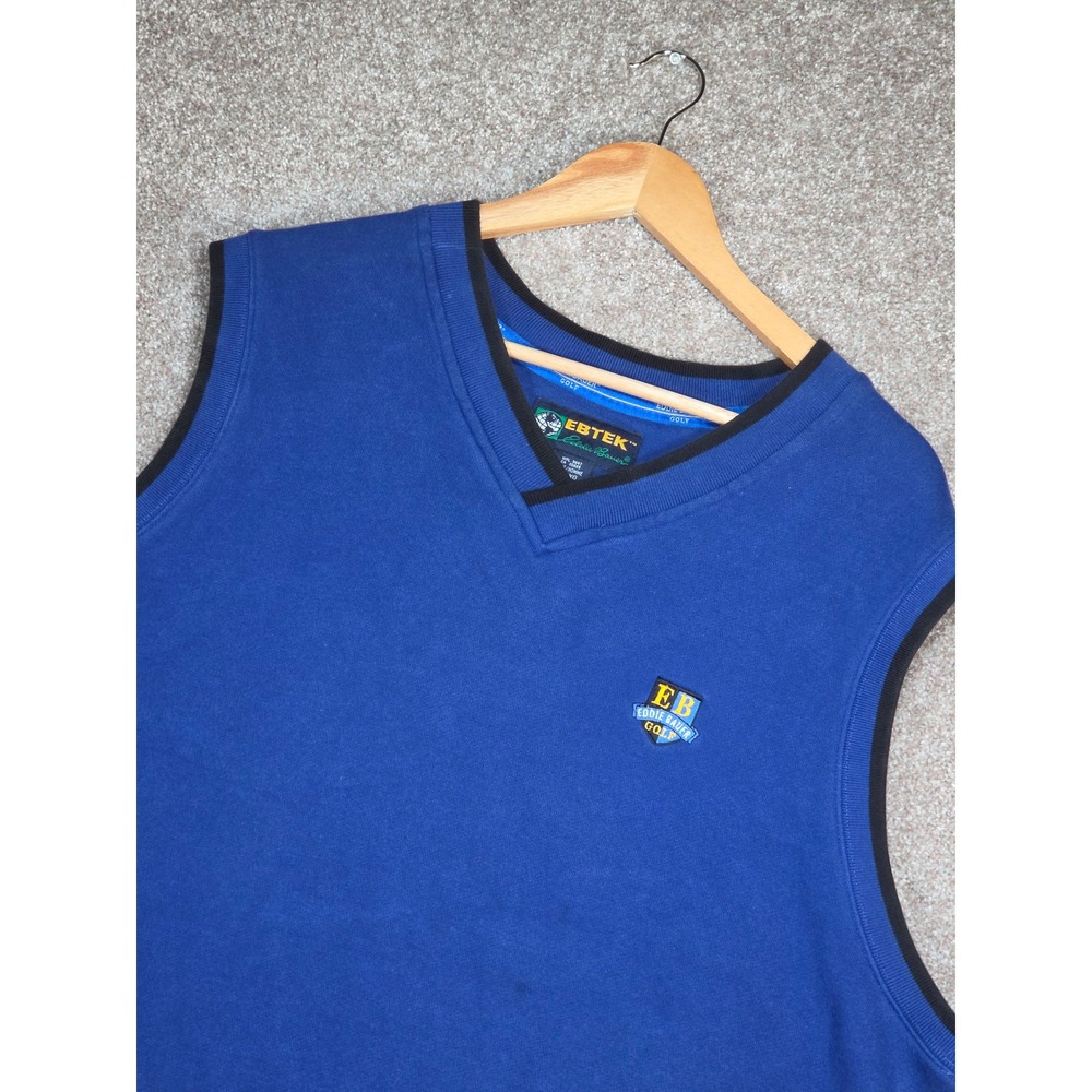 Vintage EBTEK Eddie Bauer Golf Sweater Vest Mens XL Blue V-Neck Cotton Blend‎